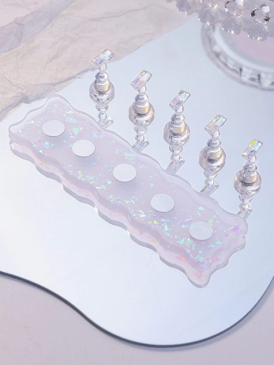 Base de décoration résine pailletée + 5 supports