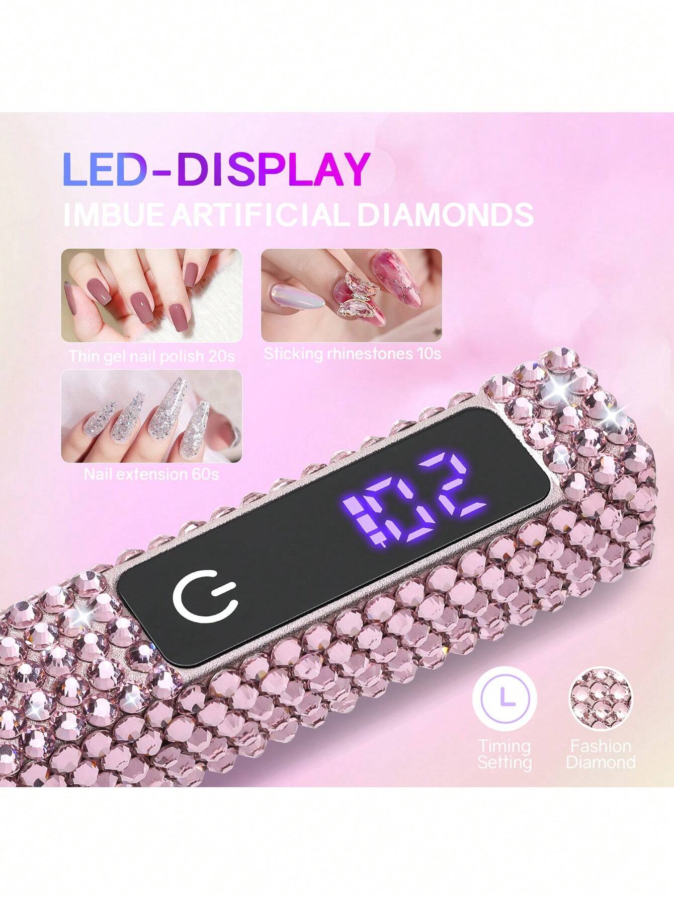 Mini lampe LED strass rose – rechargeable