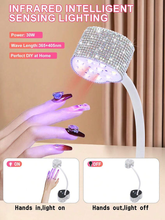 Lampe UV/LED rechargeable strass cœur – Pose américaine