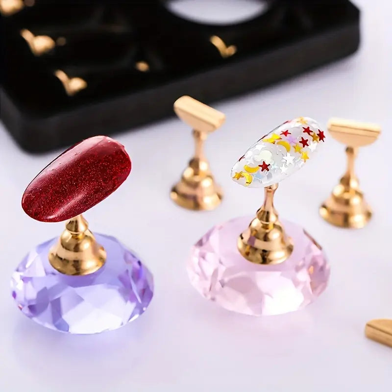 Base de décoration cristal rose + 5 supports dorés