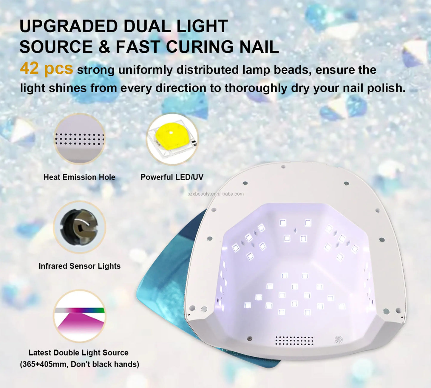 Lampe UV/LED rechargeable sans fil – blanche avec strass (Copie)