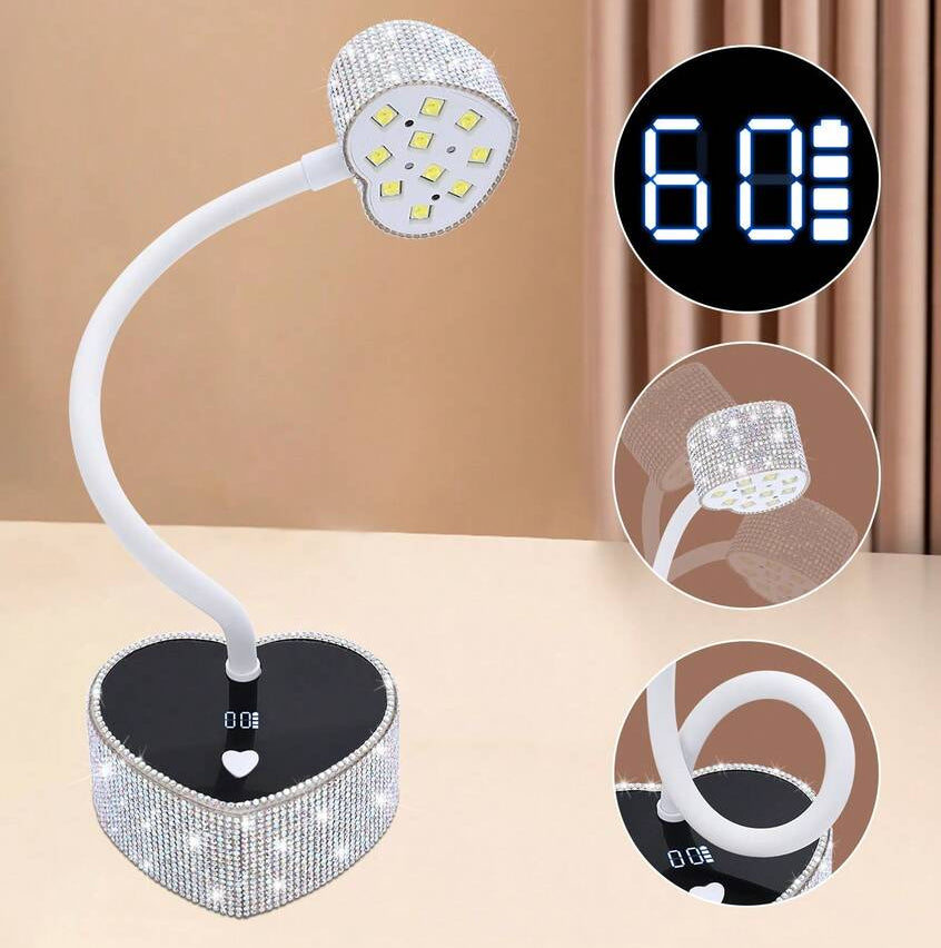 Lampe UV/LED rechargeable strass cœur – Pose américaine