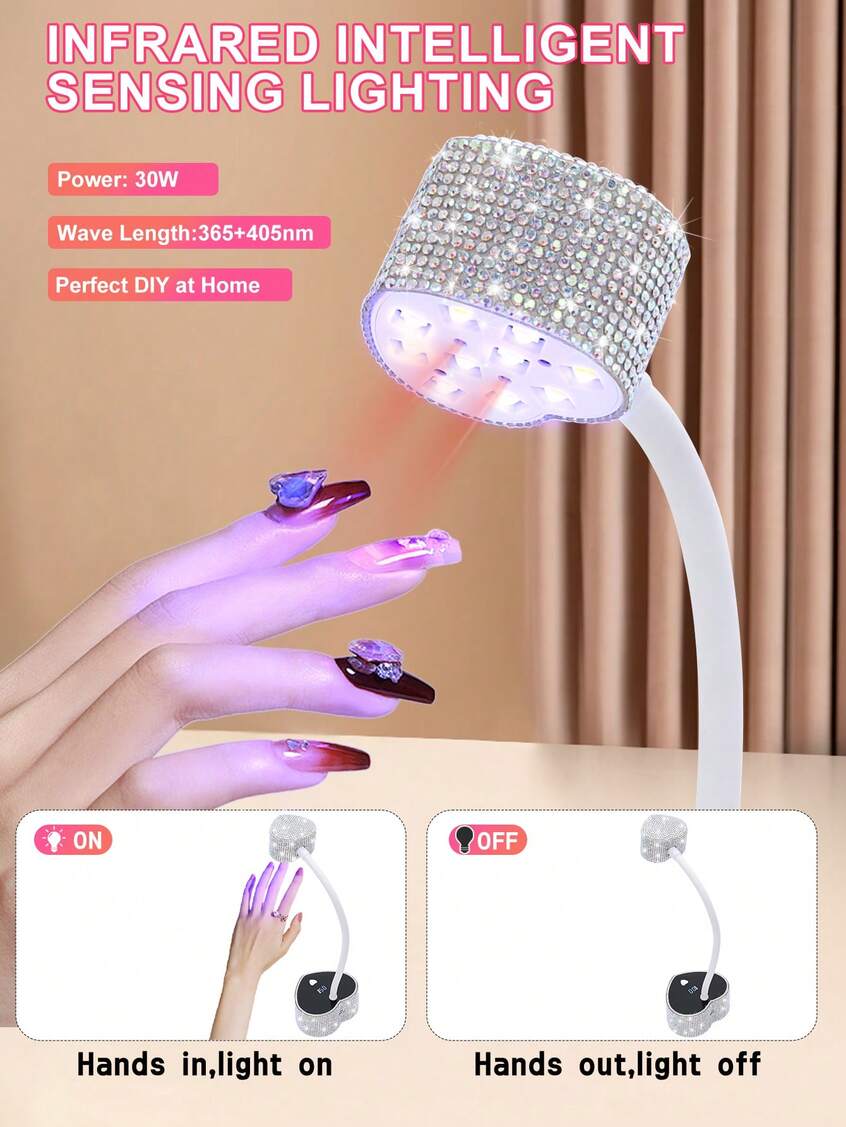 Lampe UV/LED rechargeable strass cœur – Pose américaine