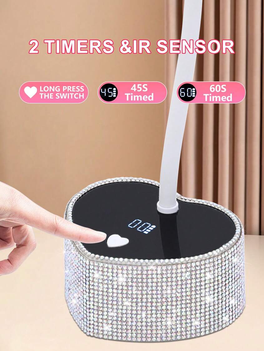 Lampe UV/LED rechargeable strass cœur – Pose américaine