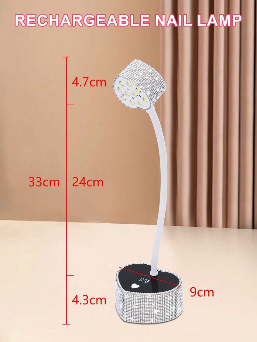Lampe UV/LED rechargeable strass cœur – Pose américaine